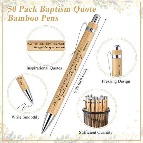 Skyygemm 50 Sets Communion Baptism Favors for Guests First Baptism Quote Bamboo Pens Cross Thank You Cards Christian