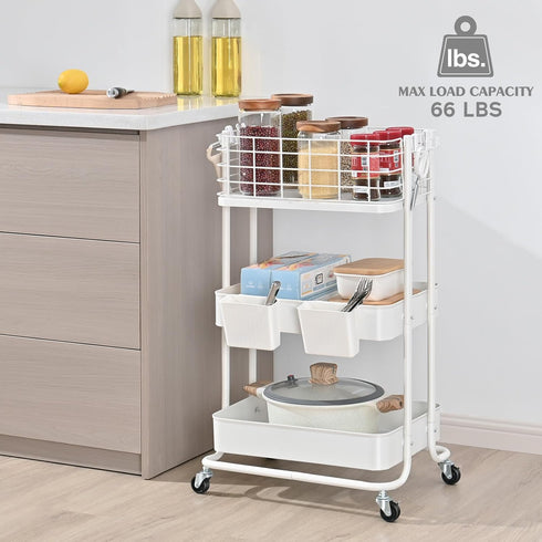 KINGRACK 3 Tier Metal Rolling Utility Cart, Small Storage Organizer with Wheels for Kitchen, Office, Bathroom