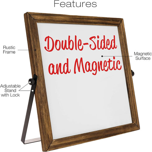Excello Global Products Rustic Double Sided Whiteboard, 11" x 11", Reversible, Magnetic, Portable Easel Board