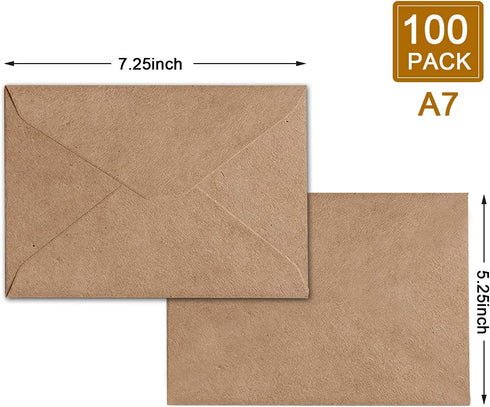 100 Pack Envelopes for Invitation- Brown Kraft Invitation Envelopes Used for Cards Used for Weddings,Invitations, Baby shower, Office (5.25 * 7.25-V flap) by YINUOYOUJIA