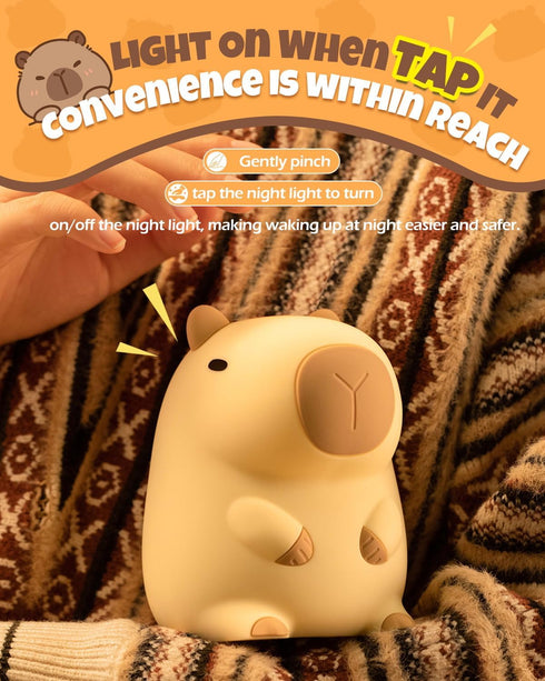 2 Dimmable, Cute Capybara Night Light, Animal Lamp, Food Grade Silicone, Rechargeable, Level Squishy Nursery Nightlight