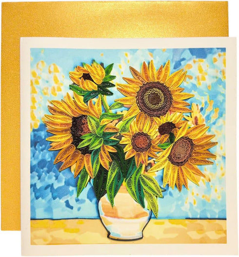 Handcraft Quilling Greeting Card Sunflower Design for Him Her, Friend, Mom, Dad,