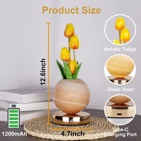 Verdzo 3-Colour Dimming, Tulip Flower Lamp, Cute Tulips Artificial Flowers Desk Lamp with Infinitely Rechargeable