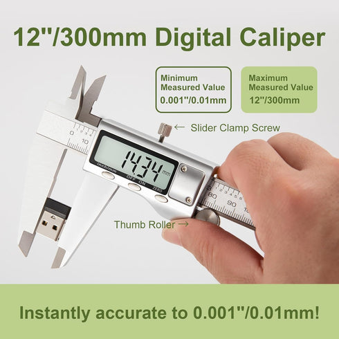 All-Metal Digital Caliper 0-12" Measuring Tool with Auto-Off Feature, Interchangeable Between Inches and Millimeters
