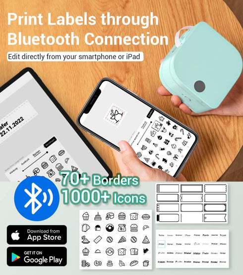Phomemo Label Makers Machine with Tape, Portable Bluetooth Label Printer, Mini Label Maker Sticker Maker Handheld