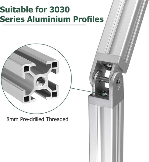 JiGiU 2 Pcs Die-Cast Zinc Alloy Pivot Joint for 3030 Series Aluminium Profile Extrusion, 180° Adjustable Brackets