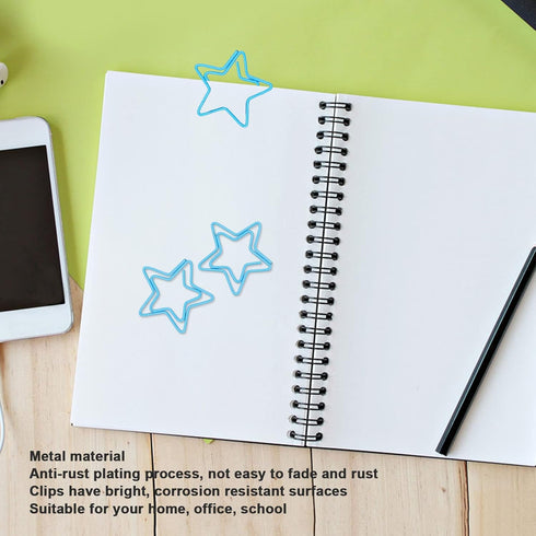 Star Paper Clips, 100pcs Blue Star Paper Clips, Cute Bookmarks for Office School Paper Files Organizing