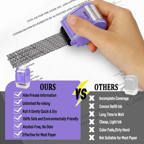 Miseyo Purple Identity Theft Protection Roller Stamps for Data Privacy, Anti-Theft Security Prevention
