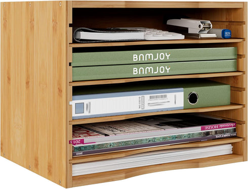 Bamjoy Bamboo 5 Tier Desktop Organizer, Paper Organizer Mail Sorter with Adjustable Shelves for School Home Office