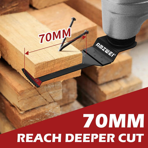 6 Pcs Extra Long Oscillating Tool Blades, Bi-Metal Curved Edge Multitool Blades for Wood with Nails, Metal, Wood, Plastic, Oscillating Saw Blades Fit Dewalt Milwaukee Bosch Worx Ryobi(70MM)