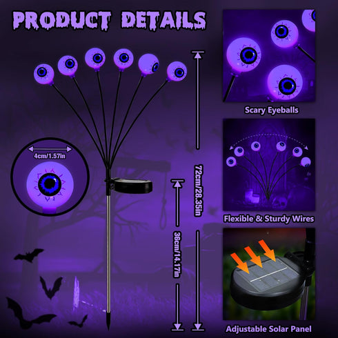 Brizled 2 Pack Solar Halloween Lights, 12 LED Eyeball Lights with 2 Modes for Outdoor Garden Yard Lawn Decoration