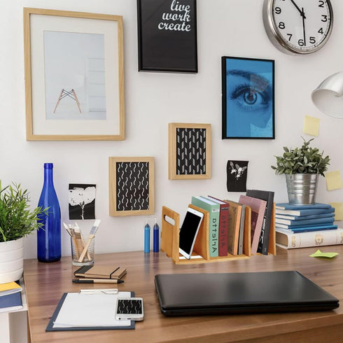 Expandable Desktop Bookshelf Organizer, Counter Bookcase Desk Storage Rack for Office Supplies, Kitchen, Bathroom (Size