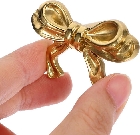 (50x35x25mm) KALLORY Brass Bowknot Cabinet Pull Handle, Decorative Metal Drawer Knobs, Gold Small Cupboard Pulls