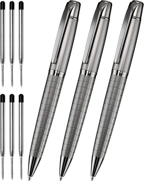Cambond Ballpoint Pens, Black Pens, 1.0 mm Medium Point, 3 Pens with 6 Refills, Metal Pen for Journaling, Gift