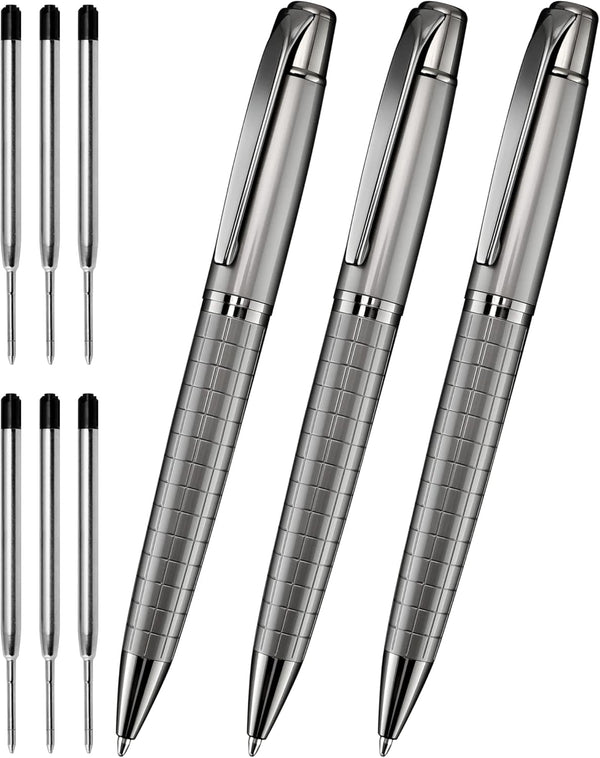 Cambond Ballpoint Pens, Black Pens, 1.0 mm Medium Point, 3 Pens with 6 Refills, Metal Pen for Journaling, Gift