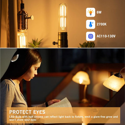 Dimmable E26 T10 Bulb Bulbs 6W(60W Bulb Bulbs Light,Chandelier,Hutch,2700K 600LM,6 Pack LED Tube Light