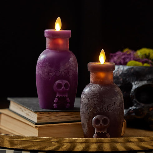 Luminara Poison Bottle Flameless LED Candle Dark Chocolate Wax, Battery Operated, Moving Flame Halloween Decor