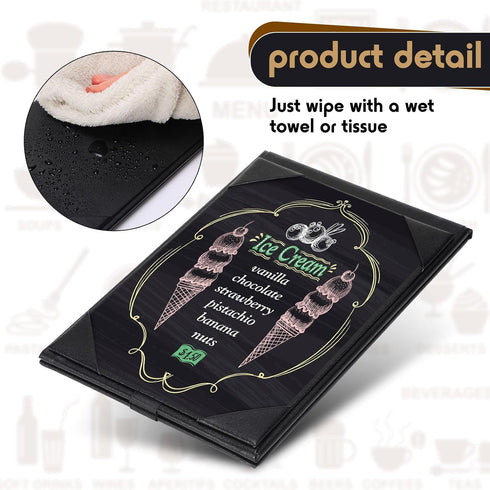 2 Supplies(8 Pack,4 6 Inch) Gerrii Leatherette Table Tents Black PU Leather Menu Covers Bulk Double Sided Frame Sign