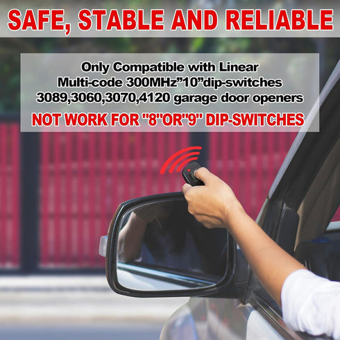 Kingdder 2 Pcs 10 Dip Switch Garage Door Remote - Two Button Garage Remote Compatible with Multicode 300mhz 3089 3060