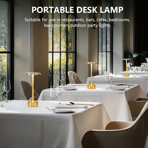 baishezhuan 3-Levels Dimming Small Gold Rechargeable Cordless LED Table Lamps Touch Sensor Light, Portable Wireless