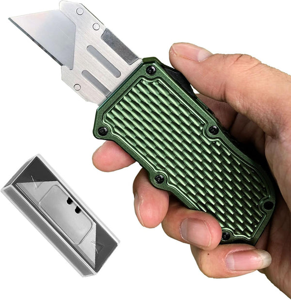 Caressolove Automatic Utility Knife, Green Razor Blades Pocket Knife, Box Cutters Retractable