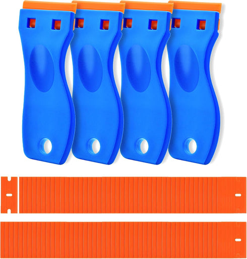 CADONO 4 Pcs Plastic Razor Blade Scraper and 120 Pcs Blades, Remove Label