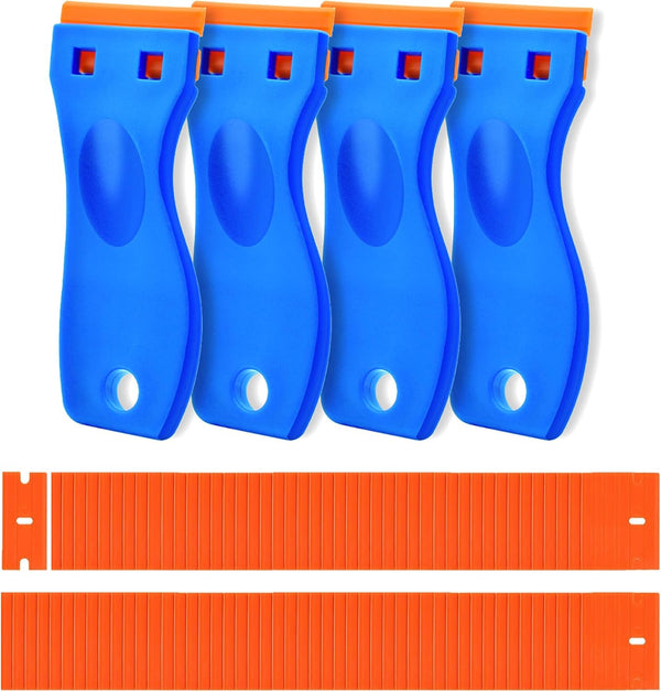 CADONO 4 Pcs Plastic Razor Blade Scraper and 120 Pcs Blades, Remove Label