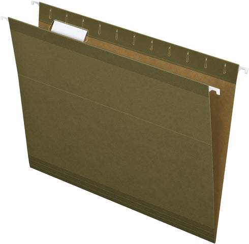 Pendaflex Reinforced Hanging Folders, Letter Size, Standard Green, 1/5 Cut, Includes Tabs and Inserts, 25/Box