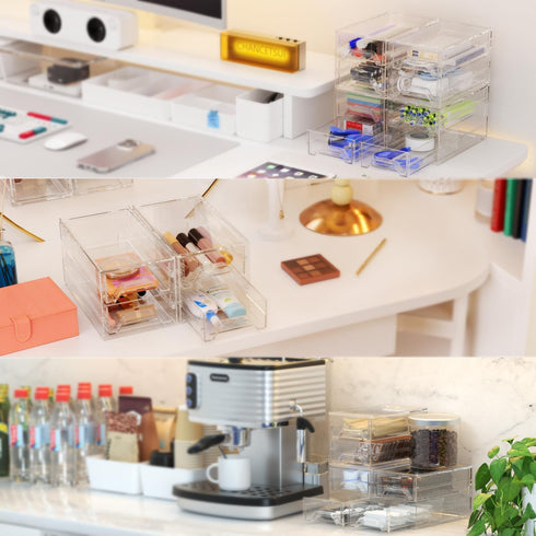 Organizer Storage Plastic Drawer for Desk, 2 Pcs 4x8 2 Drawer Desktop Office Supplies, Clear Desk Accessories