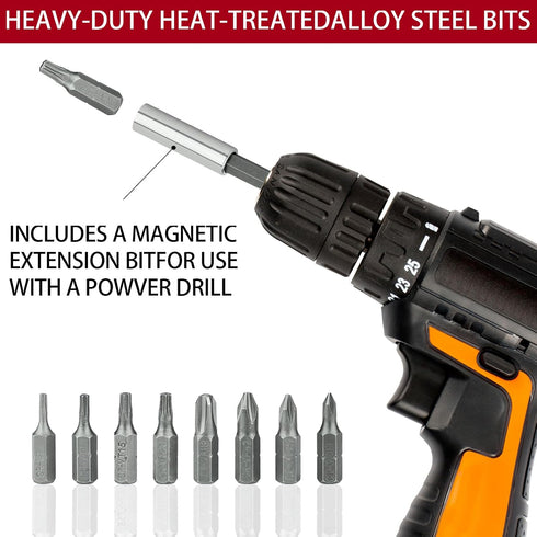 Ofiswadi 46pcs Set Set(Red) Security Bit with Security Torx, Square, Metric & SAE Hex, Torq, Phillips, Slotted