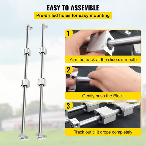 BestEquip Linear Rail Slide Set - 2PCs 20mm x 1000mm with 4Pcs Block Bearings and Shaft Support