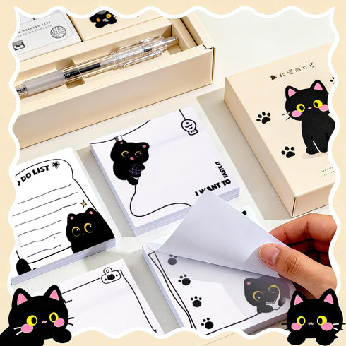 Mangpung 9 Set,Funny Set, Pads Black Cute Cat Sticky Notes Sticky Notes Cat Stationery,Kawaii Adhesive Memo Pads, Cat