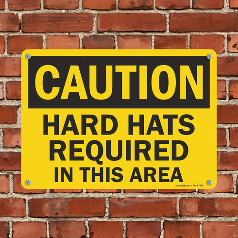 SmartSign "Caution - Hard Hats Required in This Area" Sign, 10" x 14" Plastic