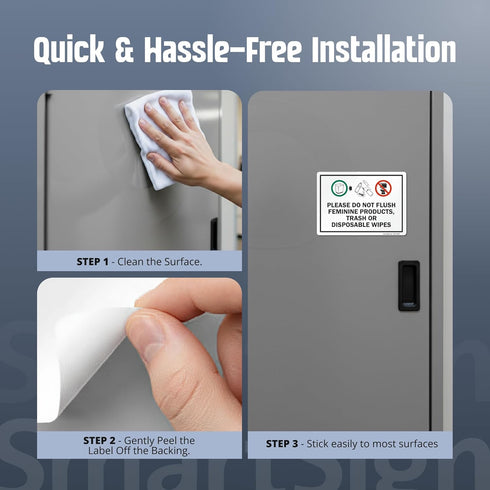 (Pack 4) 5 x7 inch 5 SmartSign of Please Do Not Flush Feminine Products, Trash Or Disposable Wipes Labels with Symbols