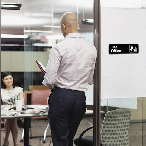 Excello Global Products The Office Sign - Easy to Mount Informative Plastic Sign with Symbols, 9"x3" Sign 2-Pack