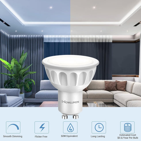 Dimmable GU10 LED Light Bulbs, 5000K Daylight MR16 Replacement, 5W 500LM, 6 Pack