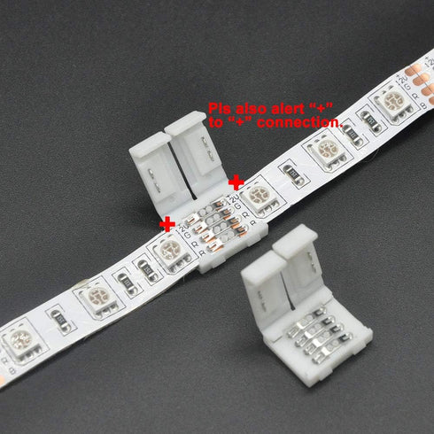 LED Connectors Kit - 10mm 4 Pin 5050 RGB Light Strip Connectors, Includes 6 L Shape and 10 Solderless Connectors
