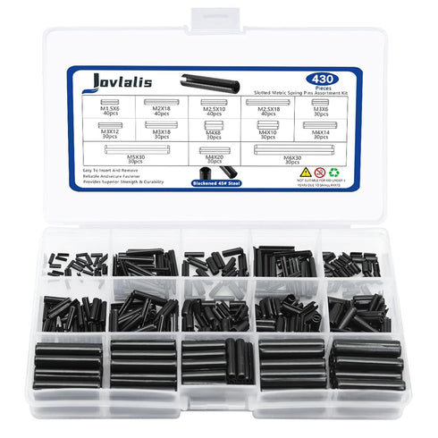 430 Pcs Slotted Metric Spring Pin Set, Steel Split Expansion Pin M1.5 M2 M2.5 M3 M4 M5 M6 for Home Improvement
