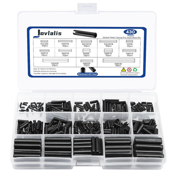 430 Pcs Slotted Metric Spring Pin Set, Steel Split Expansion Pin M1.5 M2 M2.5 M3 M4 M5 M6 for Home Improvement