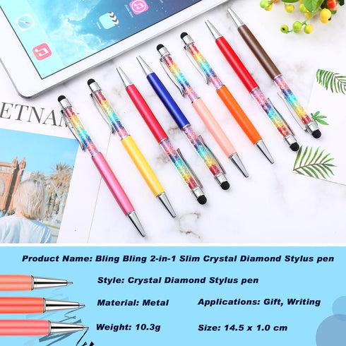 Hestya 26 Pieces Crystal Stylus Ballpoint Pen Capacitive Stylus Pens for Touch Screens Glitter Diamond Bling Black Ink Writing Pens 2-in-1 Slim Pens for Office School Stationery Supplies