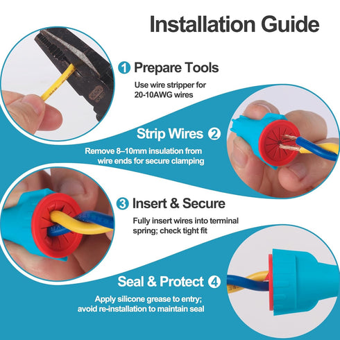 50PCS R3 20-10AWG Waterproof Wire Connectors, Wires, Secure Waterproof Wire Nuts with Reliable Seal for Outdoor Use