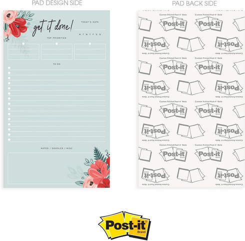 Modern Chic Floral Daily Notepad, 6" x 10" Sticky Note Fill in Priority List, Mint Coral Red Productivity Pad