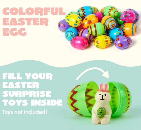 72PCS 2.3" JOYIN Printed Empty Plastic Eggs, Bright Colorful Plastic Eggs Bulks for Festival Hunt, Filling Treats