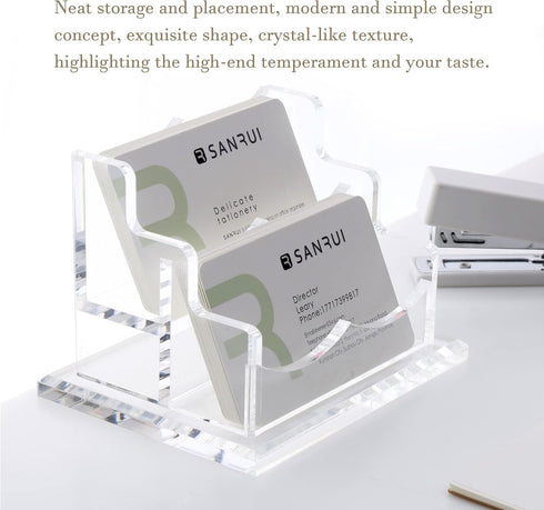 Business Card Holder for Desk, Clear Acrylic 2 Tier Organizer for Men and Women (2 Slots)