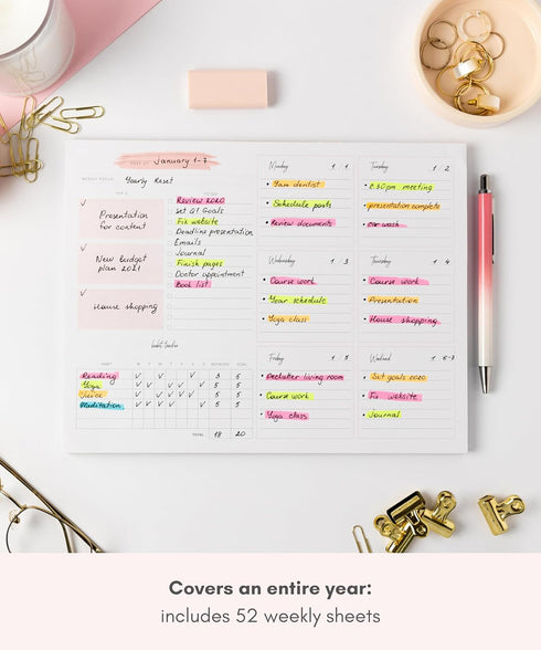 Lamare Weekly Planner Notepad, 52 Undated Weekly Sheets, Daily To Do List, Habit Tracker, Academic Planner