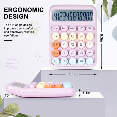 Mechanical Switch Calculator with Big Buttons, Calculators Desktop, 12 Digits, Large LCD Display, Desk Calculator, Cute Pink Calculator for Teachers Students Basic Office (Purple)
