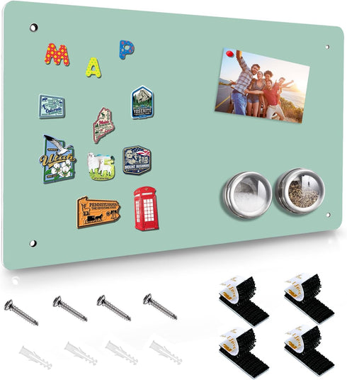 Green Magnetic Board 17.5" x 11.4" to Display Notes, Poetry, Photos, Suitable for Wall, Refrigerator, Cabinet with Tape