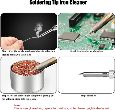 2 Set Soldering Iron Tip Cleaner Kit, Brass Wire Ball and Stainless Steel Holder for Cleaning Soldering Tips