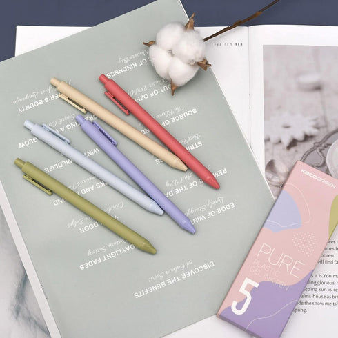 Kaco Pack of 5 Pieces Colored Ink Pens - Retractable Cute 0.5mm Fine Point Pens for Note Taking