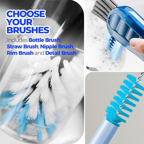 6 Pack Set, 14" 3 4-in-1 Holikme Brush Long Handle Stainless Steel Cleaner, Straw Brushes, Cleaning Brush for Water